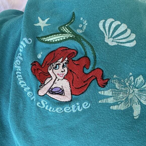 Vintage 90s Disney Store The Little Mermaid Shirt Girls Size 5 Embroidered Blue - Picture 2 of 5